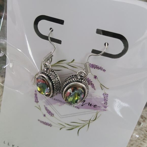 Women's Fashion Rhinestone Oval Dangle Earrings in Silver Tone - Picture 10 of 10